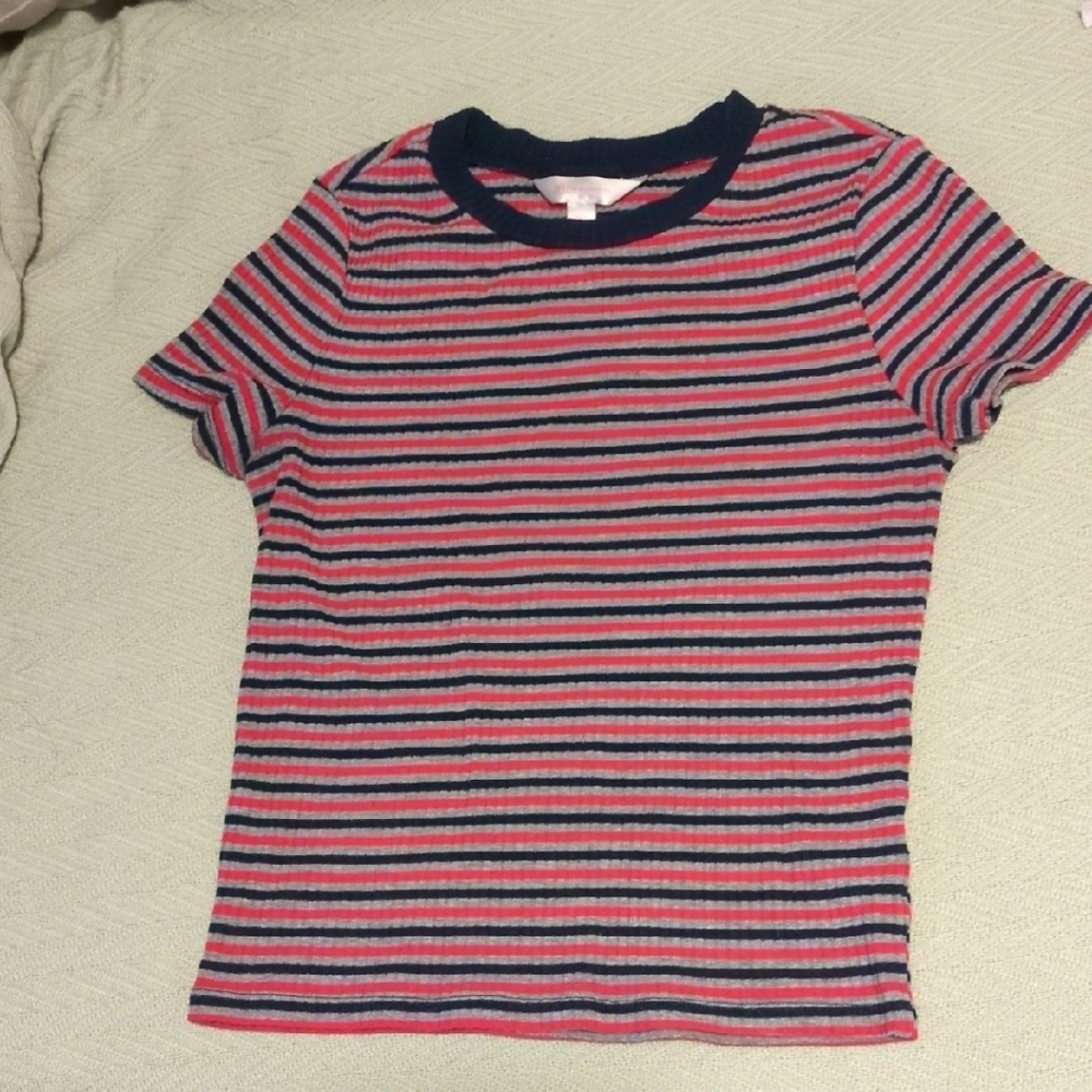 No Boundaries Red and Blue Striped Short Sleeve Tee